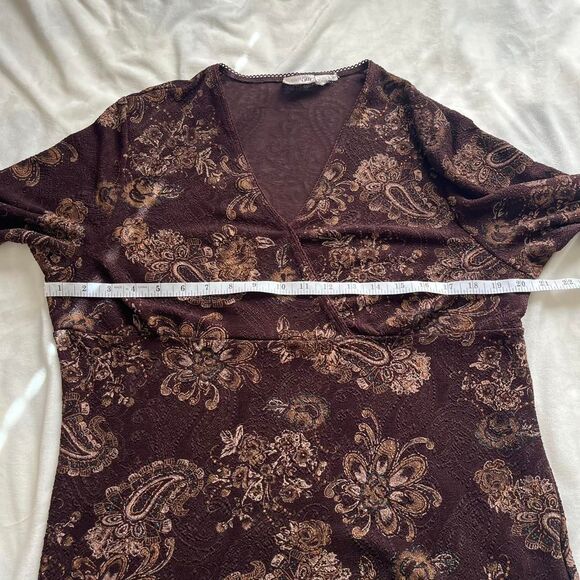 Vintage Y2K whimsygoth fairy indie brown top with glitter paisley floral design - Picture 6 of 7
